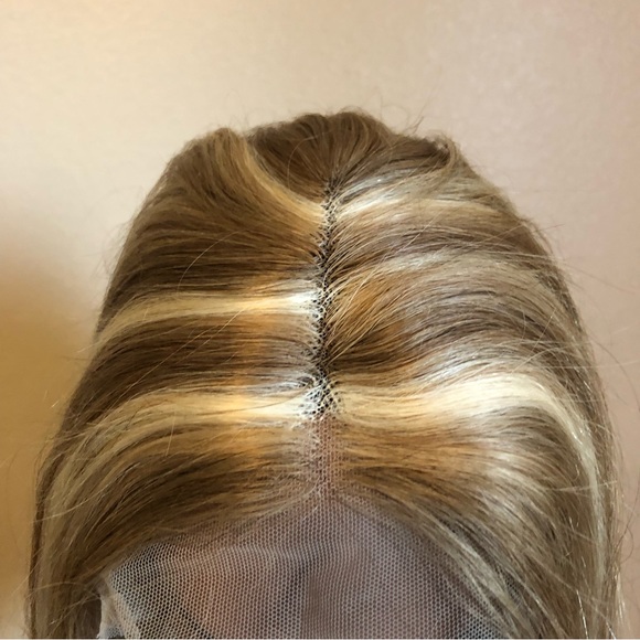 SOLD 100% Human Hair Wig Blonde Highlight middle part Lace Front 20 Inch - Picture 3 of 13